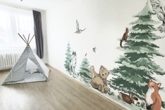 Malba lesních zvířátek na zeď od Dave Art